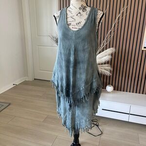 Gauzeway Fringed Hem Dress Sleeveless‎ Asymmetrical Hemline Boho Chic